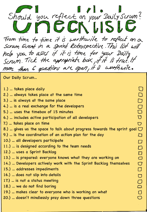 A checklist illustration for evaluating daily scrum